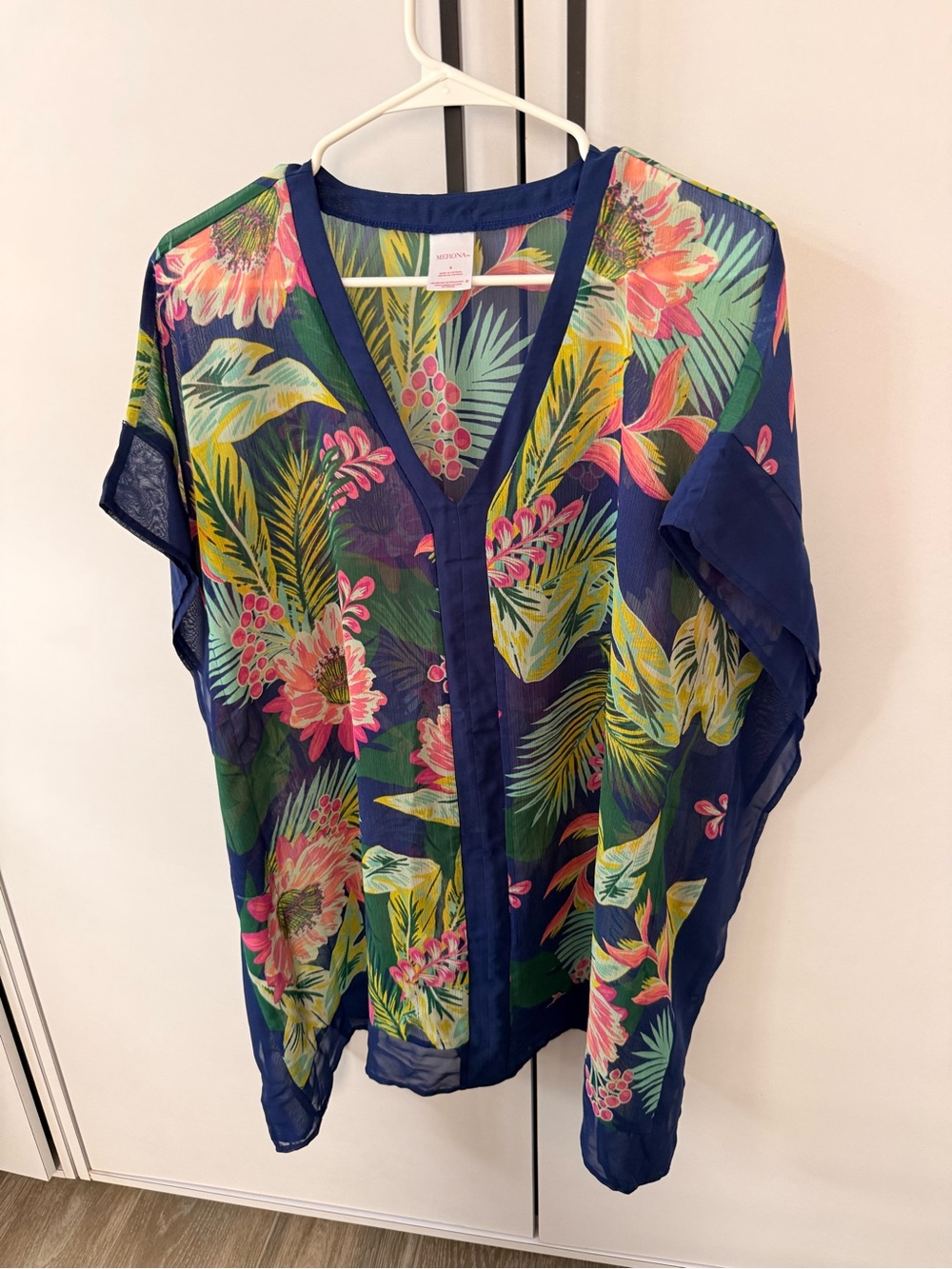 Women’s Floral Navy Sheer V-Neck cover-up